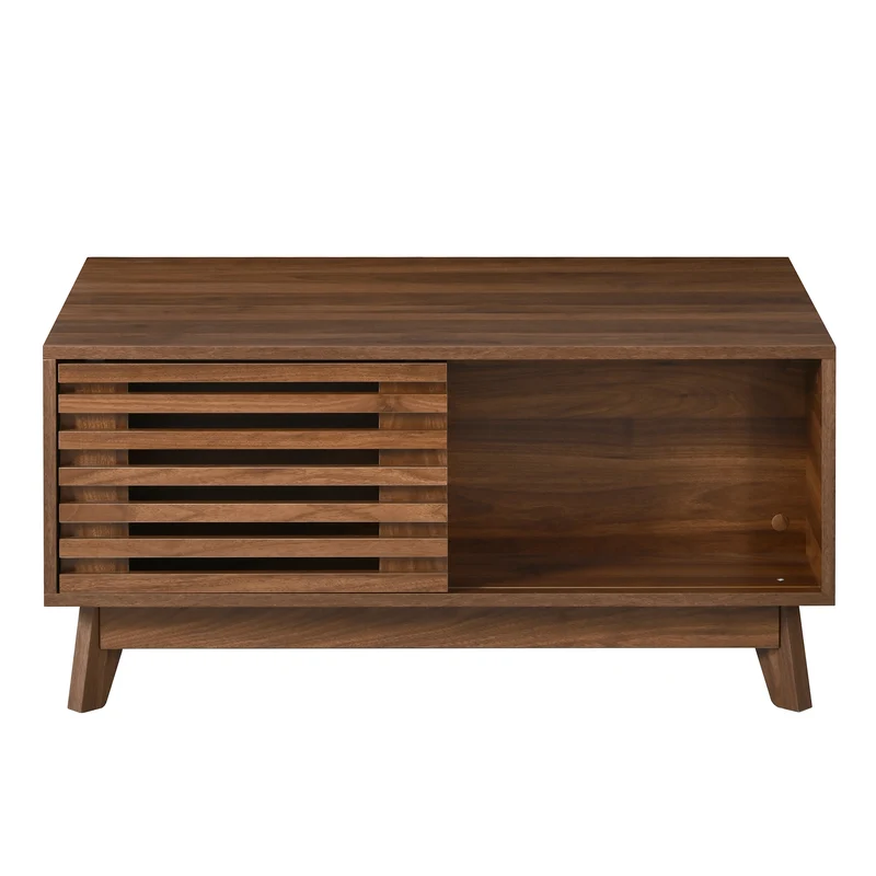 Table basse revelable réglable en hauteur effet noyer 90x55x57,5 cm ADJUSTCHEST