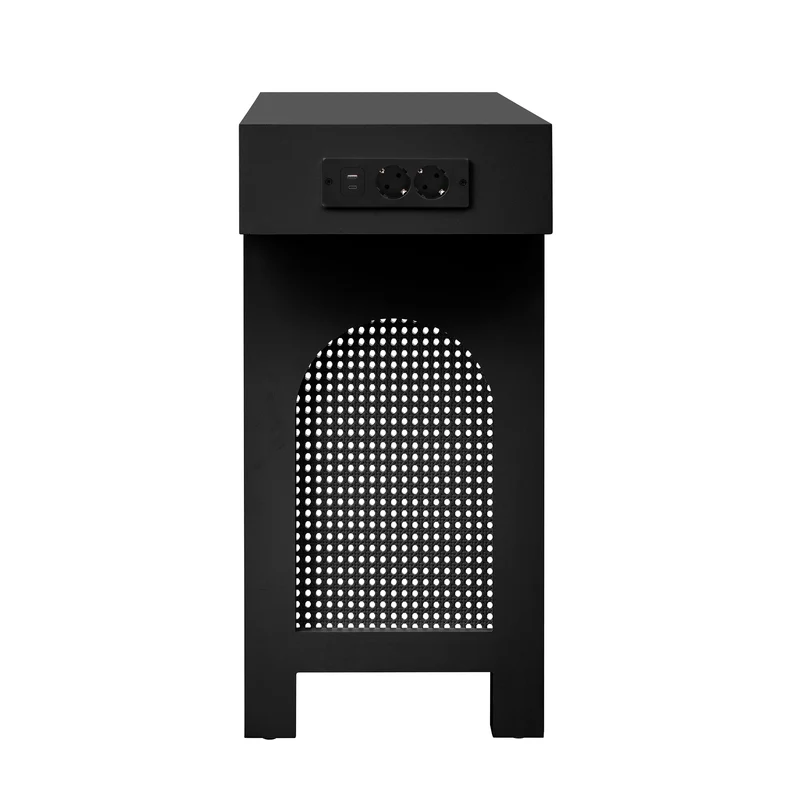 Console noire pieds en rotin 2 tiroirs et avec prises & USB MOMENTUMQUAZ