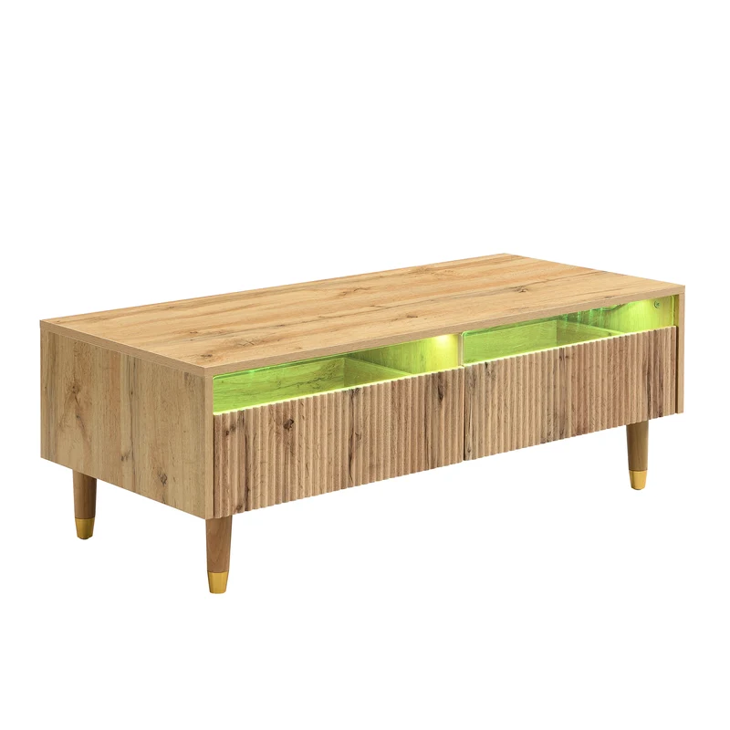 Ensemble meuble TV avec table basse effet bois et éclairage LED 2 pièces COPPERCANYON