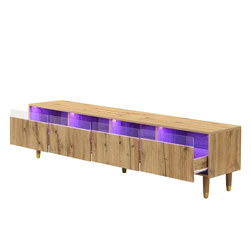 Ensemble meuble TV avec table basse effet bois et éclairage LED 2 pièces COPPERCANYON