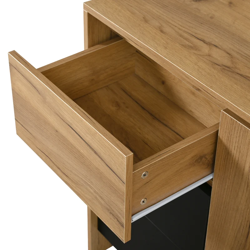Buffet effet bois et noir 3 tiroirs, 2 portes avec éclairage LED 120x76x40cm ALUMINUMLAMP