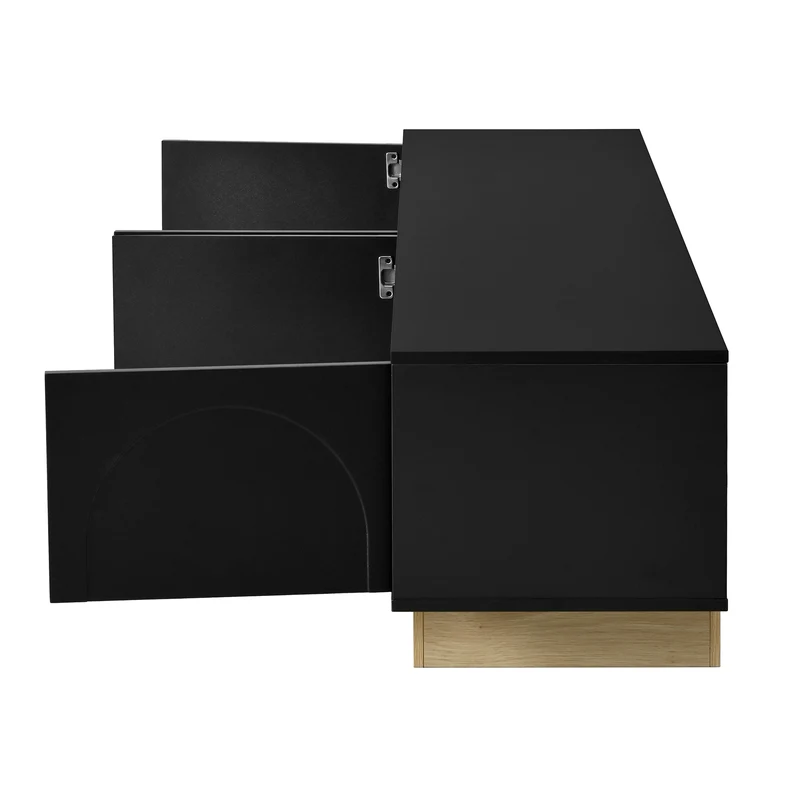 Meuble TV noir 4 portes motif courbé 175x40x41,5cm ADJUSTORGANIZER