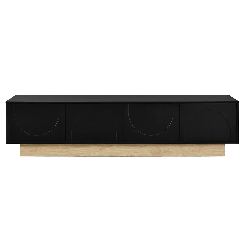 Meuble TV noir 4 portes motif courbé 175x40x41,5cm ADJUSTORGANIZER