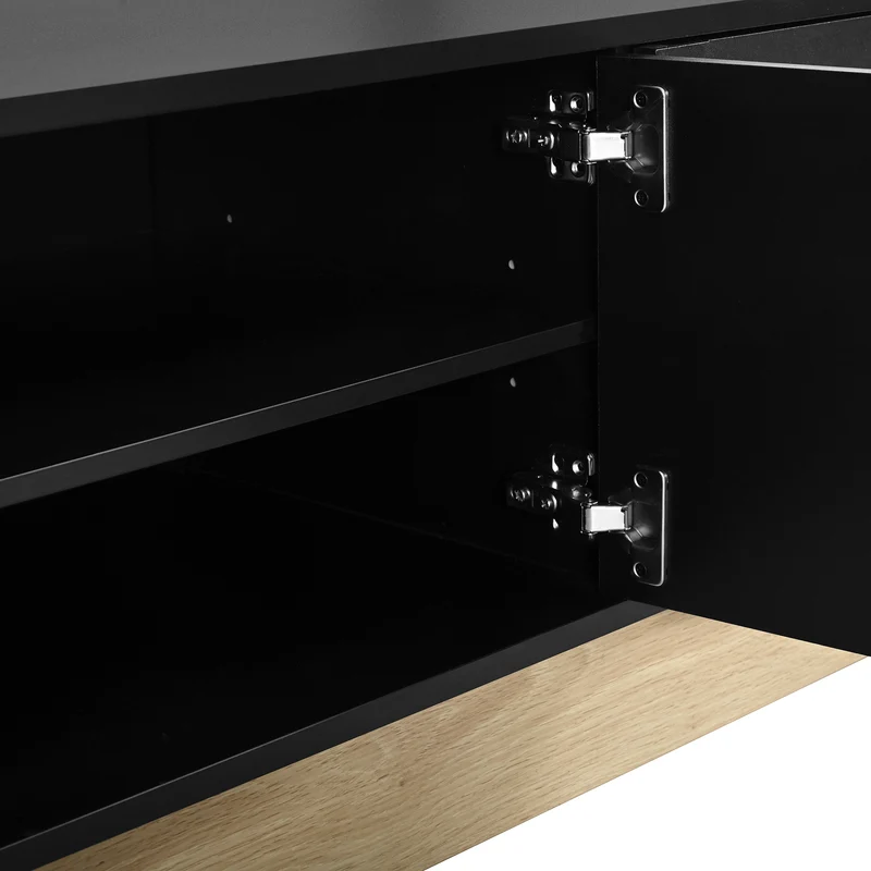 Meuble TV noir 4 portes motif courbé 175x40x41,5cm ADJUSTORGANIZER