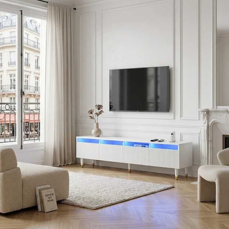 Meuble TV blanc design ondulé 178 cm MDF & acrylique 4 tiroirs ARMOIREEDGE