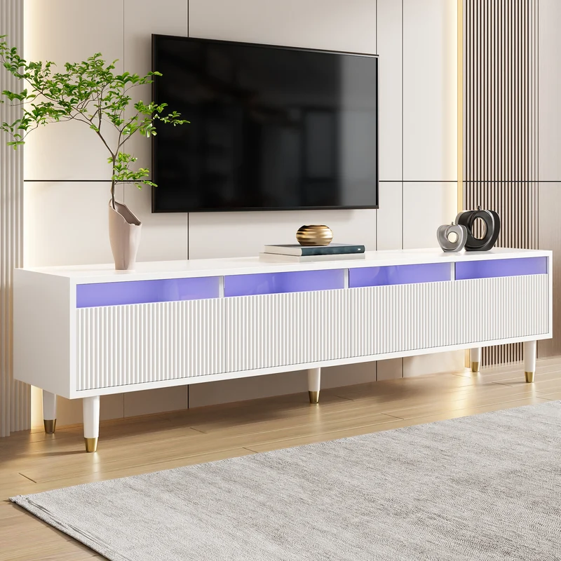 Meuble TV blanc design ondulé 178 cm MDF & acrylique 4 tiroirs ARMOIREEDGE