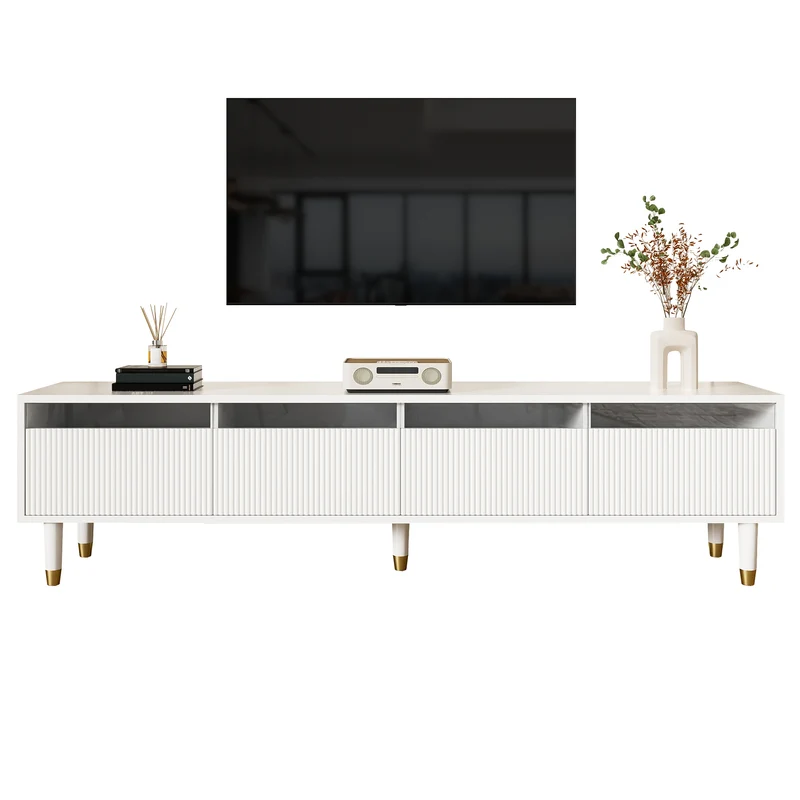 Meuble TV blanc design ondulé 178 cm MDF & acrylique 4 tiroirs ARMOIREEDGE
