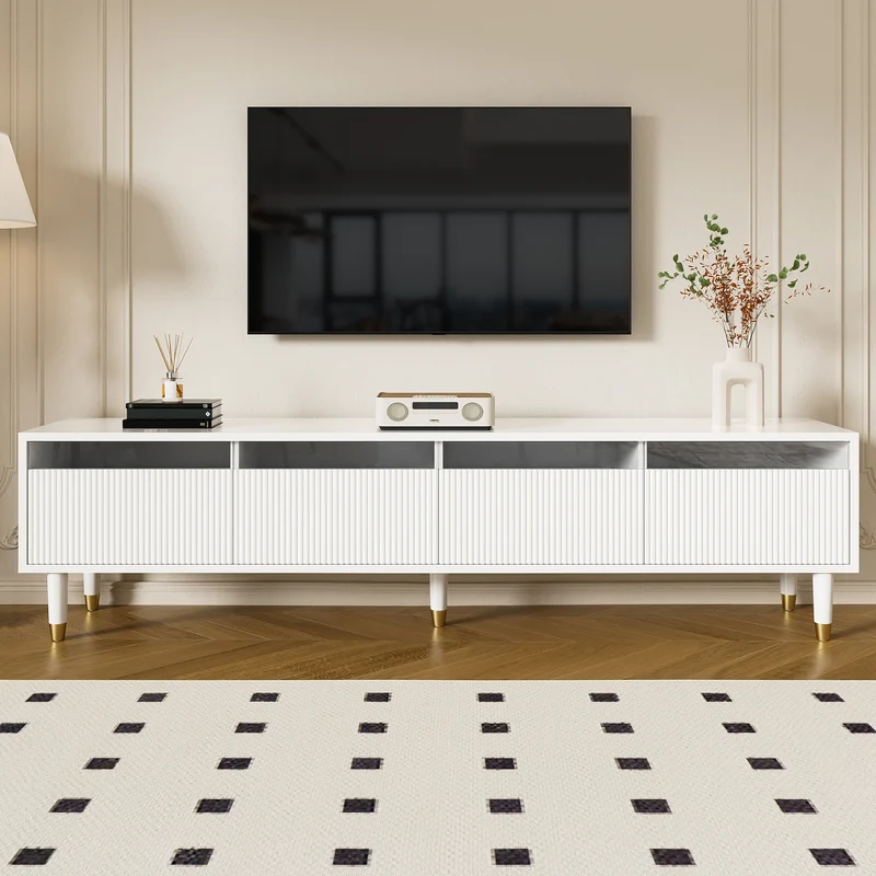 Meuble TV blanc design ondulé 178 cm MDF & acrylique 4 tiroirs ARMOIREEDGE