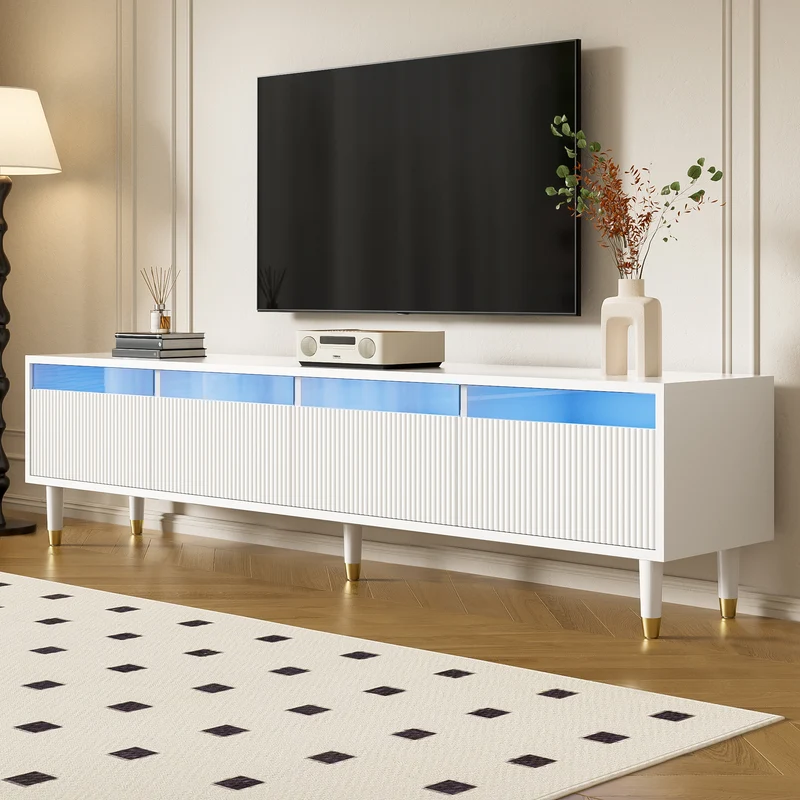 Meuble TV blanc design ondulé 178 cm MDF & acrylique 4 tiroirs ARMOIREEDGE
