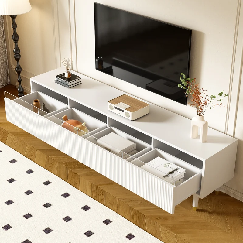 Meuble TV blanc design ondulé 178 cm MDF & acrylique 4 tiroirs ARMOIREEDGE