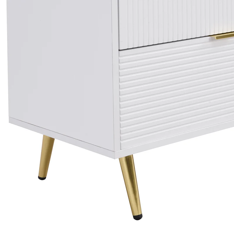 Buffet blanc élegant design ondulé détails dorés 120x38x80,5 cm ADJUSTBED
