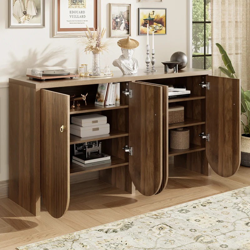 Buffet effet bois noyer 4 portes à rainures CEDARVALE