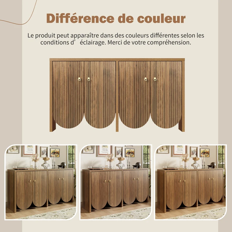 Buffet effet bois noyer 4 portes à rainures CEDARVALE