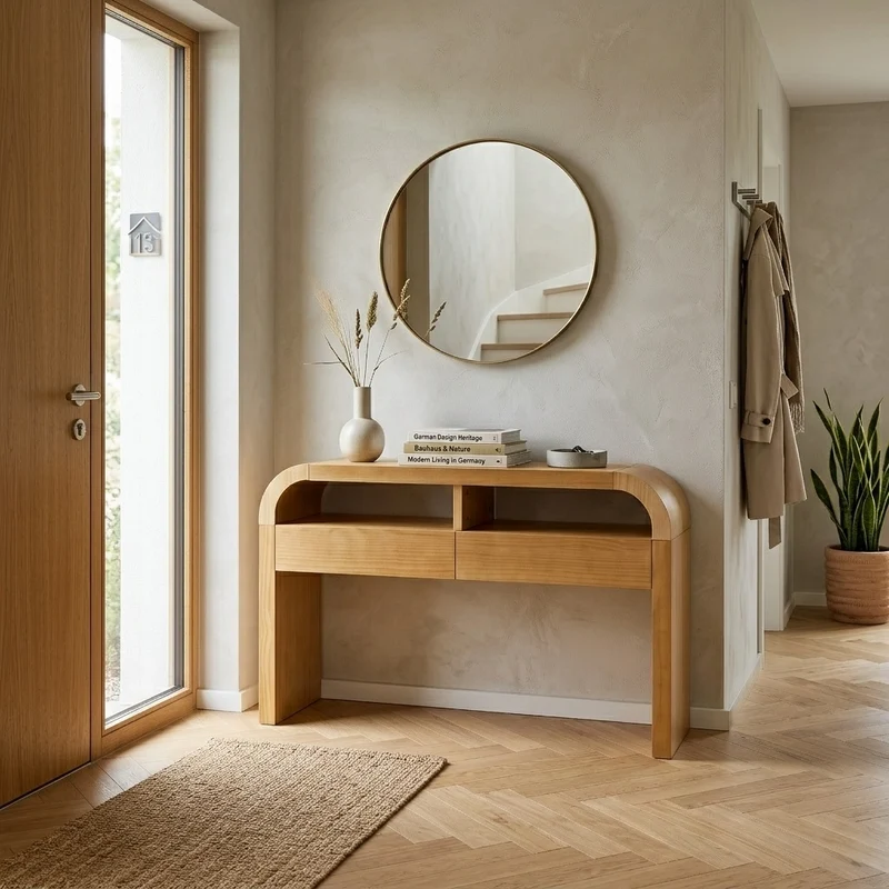 Console effet bois au design courbé et épuré avec 2 tiroirs 120x35,5cm CASCADEINFINIXX
