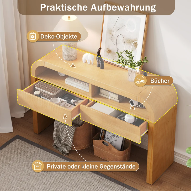 Console effet bois au design courbé et épuré avec 2 tiroirs 120x35,5cm CASCADEINFINIXX