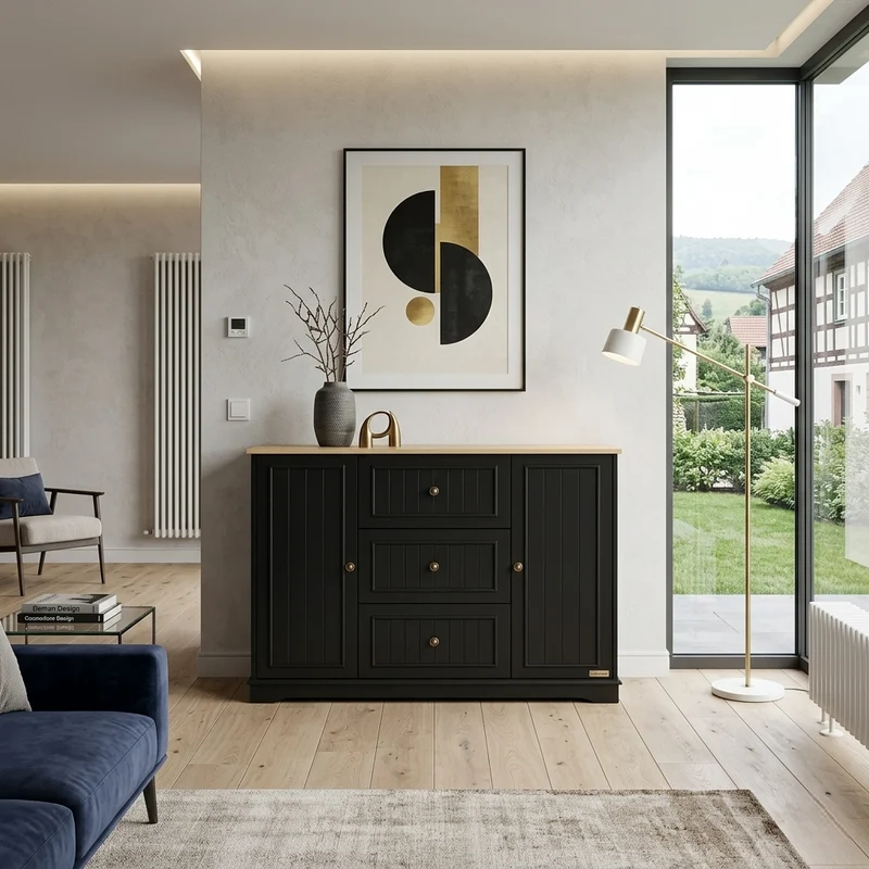 Buffet charme noir 3 tiroirs et 2 portes CASCADEINFIN