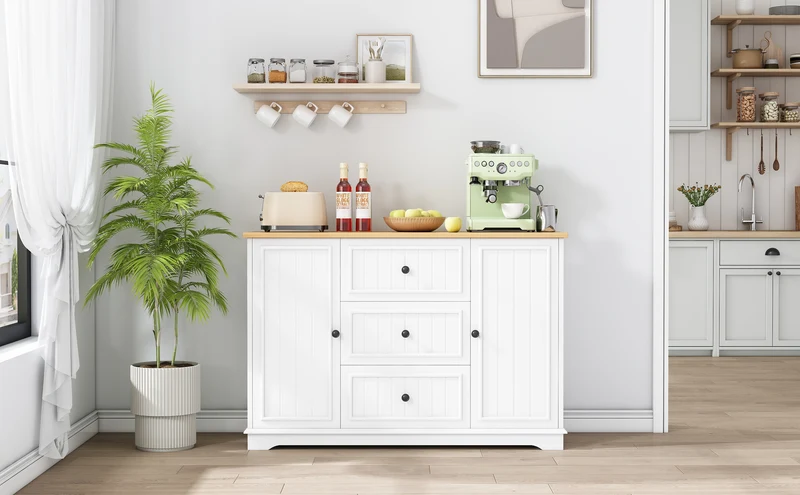 Buffet charme blanc 3 tiroirs et 2 portes 126x40x86 cm CASCADEMERIDIA