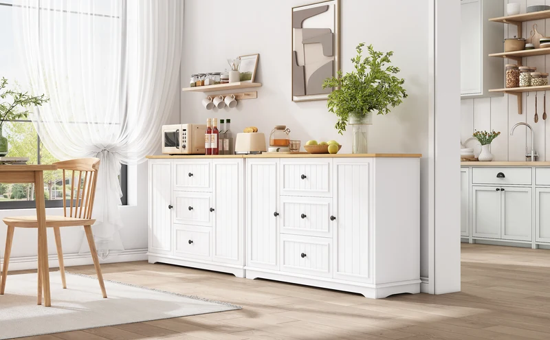 Buffet charme blanc 3 tiroirs et 2 portes 126x40x86 cm CASCADEMERIDIA
