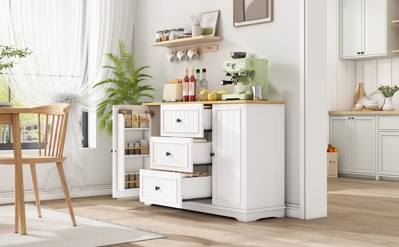 Buffet charme blanc 3 tiroirs et 2 portes 126x40x86 cm CASCADEMERIDIA