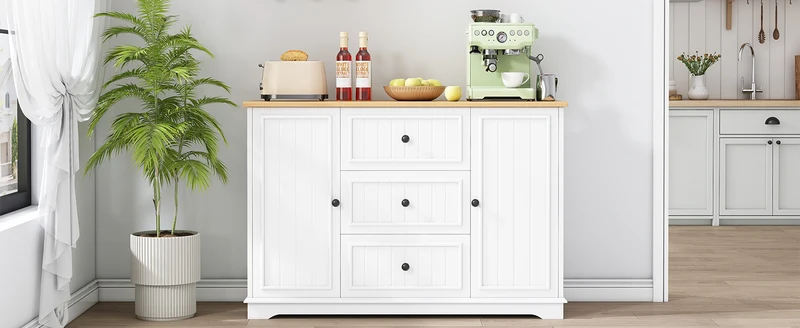 Buffet charme blanc 3 tiroirs et 2 portes 126x40x86 cm CASCADEMERIDIA