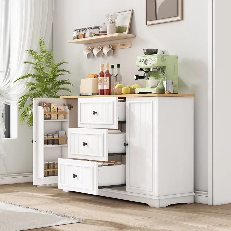Buffet charme blanc 3 tiroirs et 2 portes 126x40x86 cm CASCADEMERIDIA
