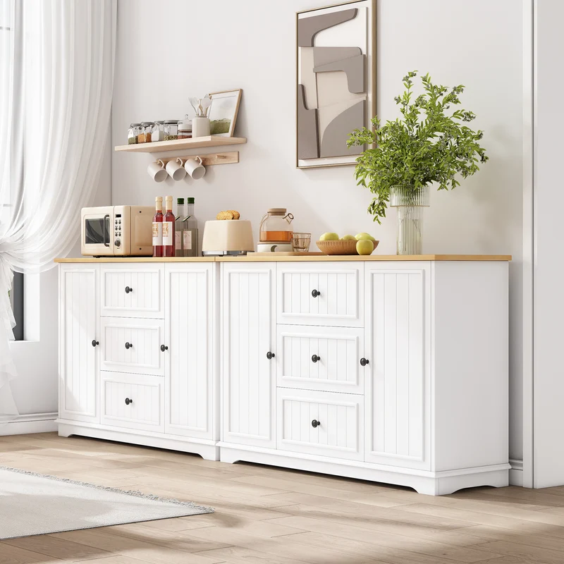 Buffet charme blanc 3 tiroirs et 2 portes 126x40x86 cm CASCADEMERIDIA