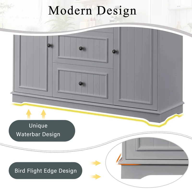 Buffet charme gris 3 tiroirs et 2 portes 126x40x86 cm CASCADEQUAZX