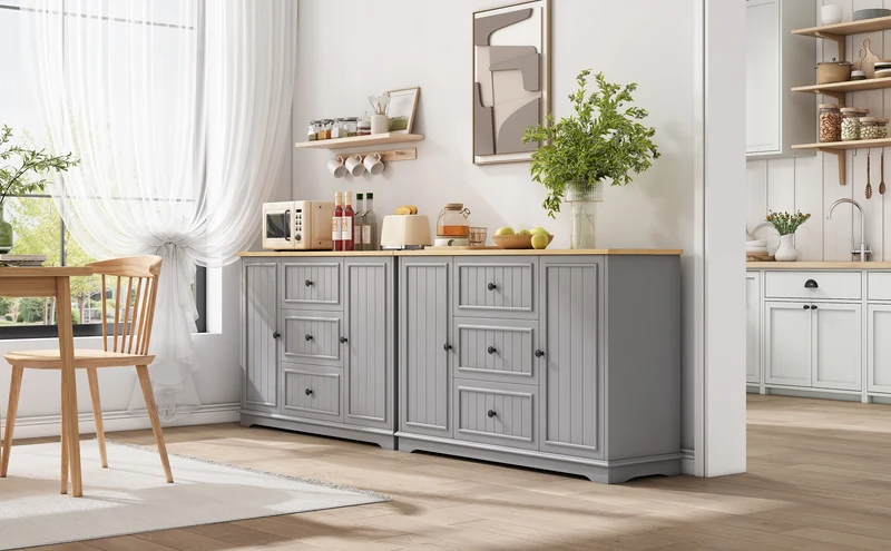 Buffet charme gris 3 tiroirs et 2 portes 126x40x86 cm CASCADEQUAZX