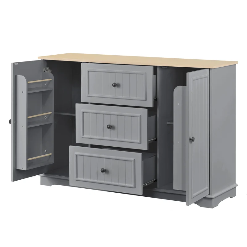 Buffet charme gris 3 tiroirs et 2 portes 126x40x86 cm CASCADEQUAZX
