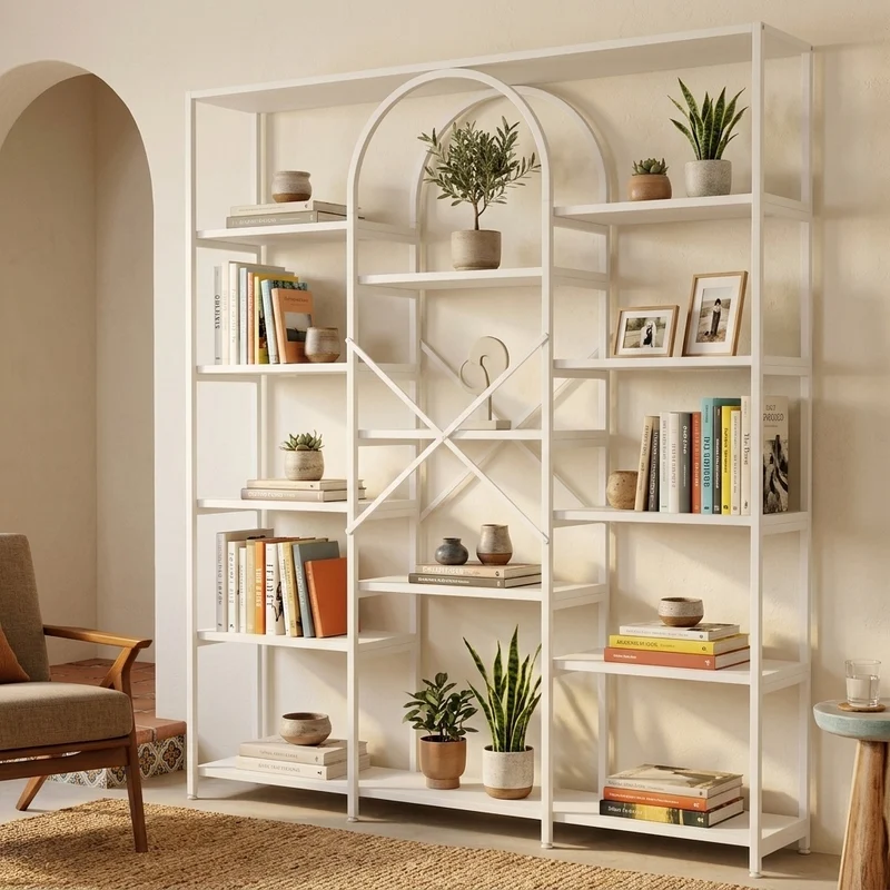 Bibliothèque étagère blanche en acier et MDF 160×30×180cm MOMENTUMINFIN