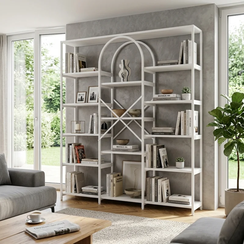 Bibliothèque étagère blanche en acier et MDF 160×30×180cm MOMENTUMINFIN
