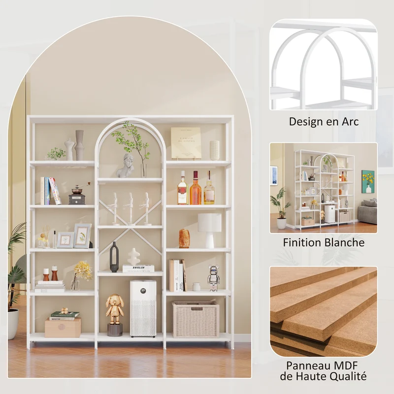 Bibliothèque étagère blanche en acier et MDF 160×30×180cm MOMENTUMINFIN