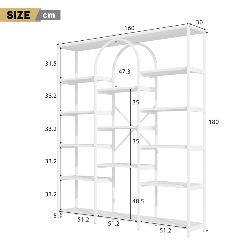 Bibliothèque étagère blanche en acier et MDF 160×30×180cm MOMENTUMINFIN