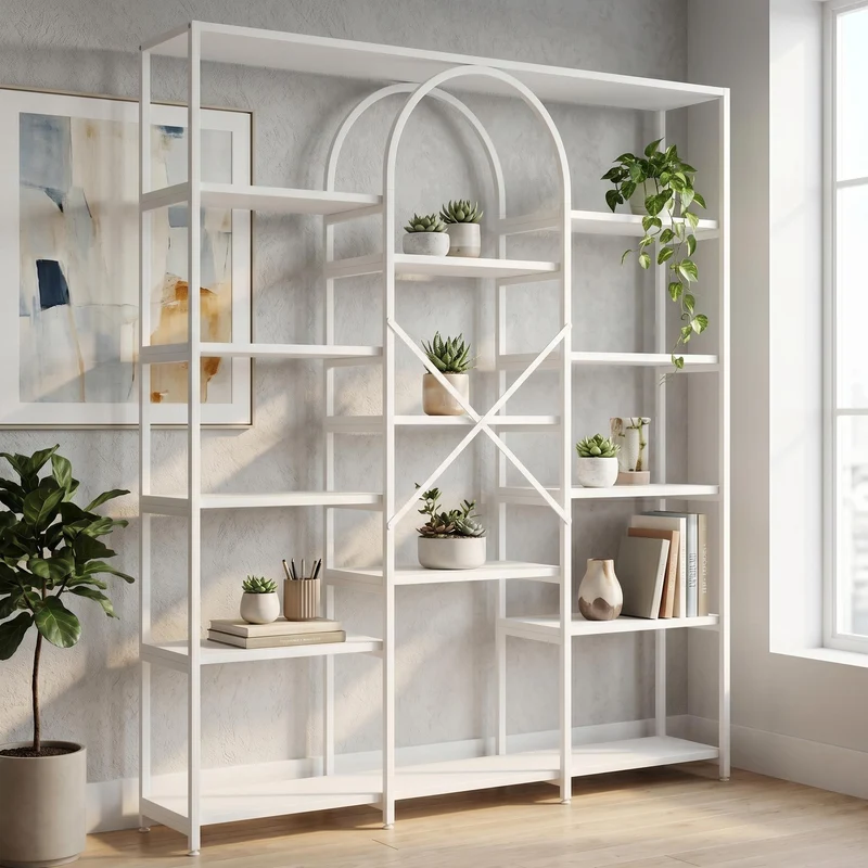 Bibliothèque étagère blanche en acier et MDF 160×30×180cm MOMENTUMINFIN