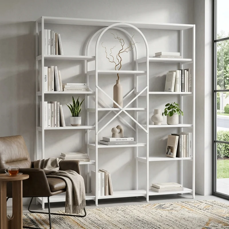Bibliothèque étagère blanche en acier et MDF 160×30×180cm MOMENTUMINFIN