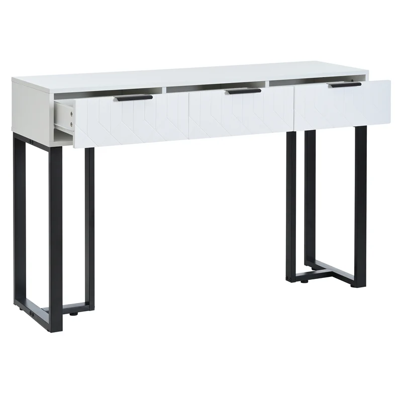 Console design noir et blanc motifs gémétriques et piétement metalique 120x36x80cm MOMENTUMRIF