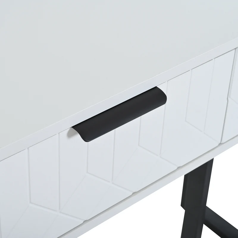 Console design noir et blanc motifs gémétriques et piétement metalique 120x36x80cm MOMENTUMRIF