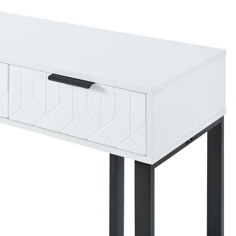 Console design noir et blanc motifs gémétriques et piétement metalique 120x36x80cm MOMENTUMRIF