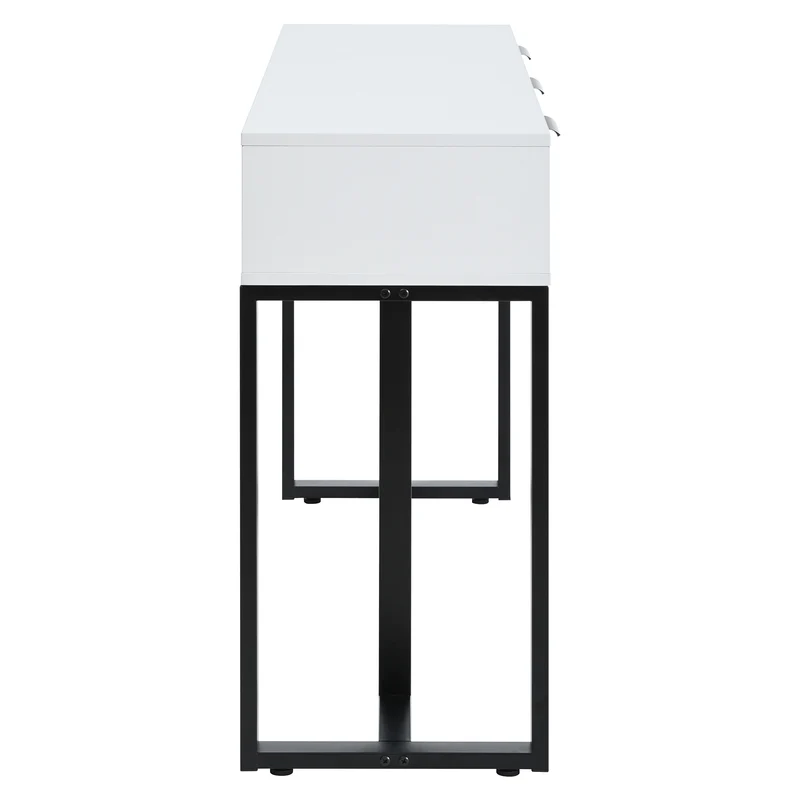 Console design noir et blanc motifs gémétriques et piétement metalique 120x36x80cm MOMENTUMRIF