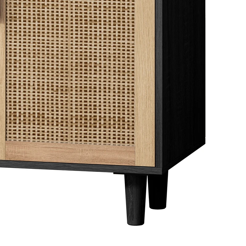 Buffet noir avec 4 portes en cannage de rotin et design scandinave MOMENTUMCASCADEE