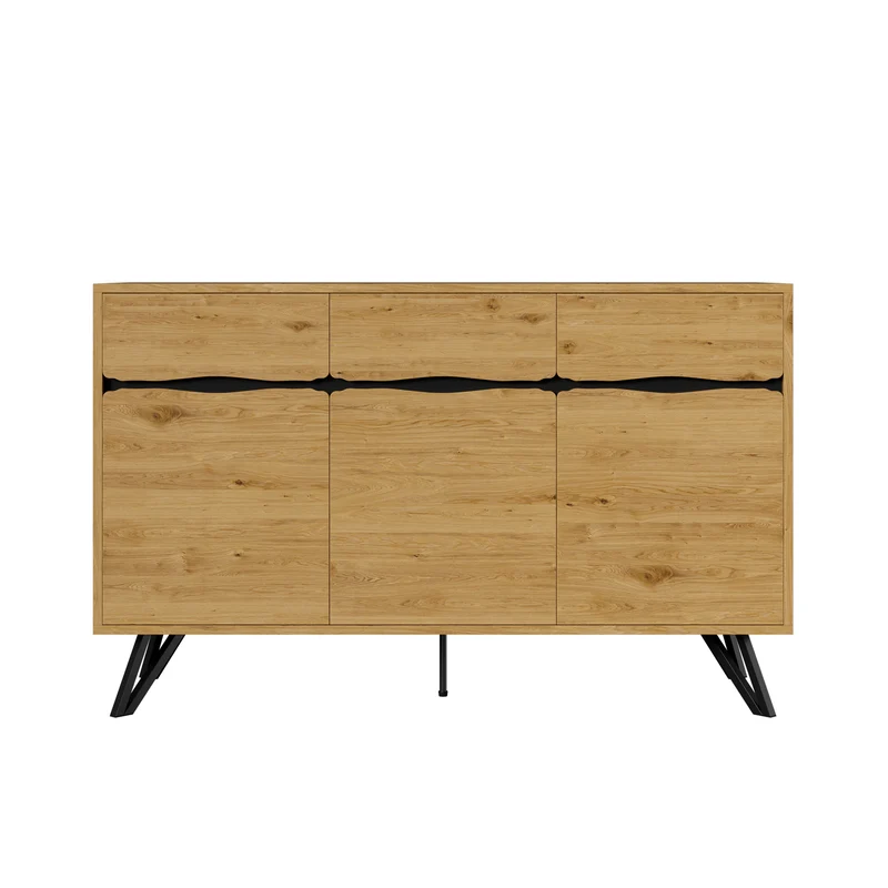 Buffet industriel effet bois 3 portes pieds métalliques RIDGECLIFF