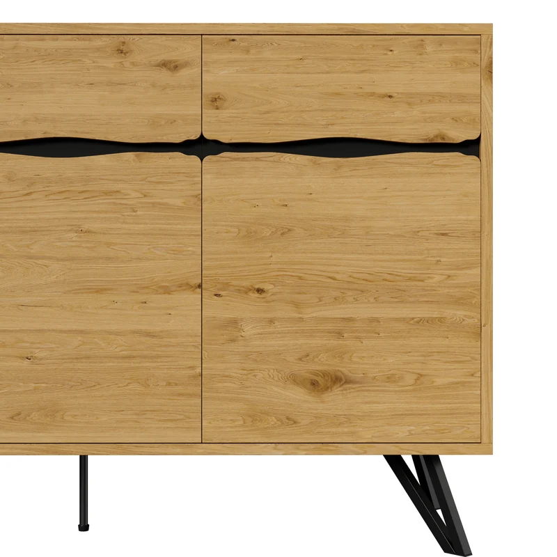 Buffet industriel effet bois 3 portes pieds métalliques RIDGECLIFF