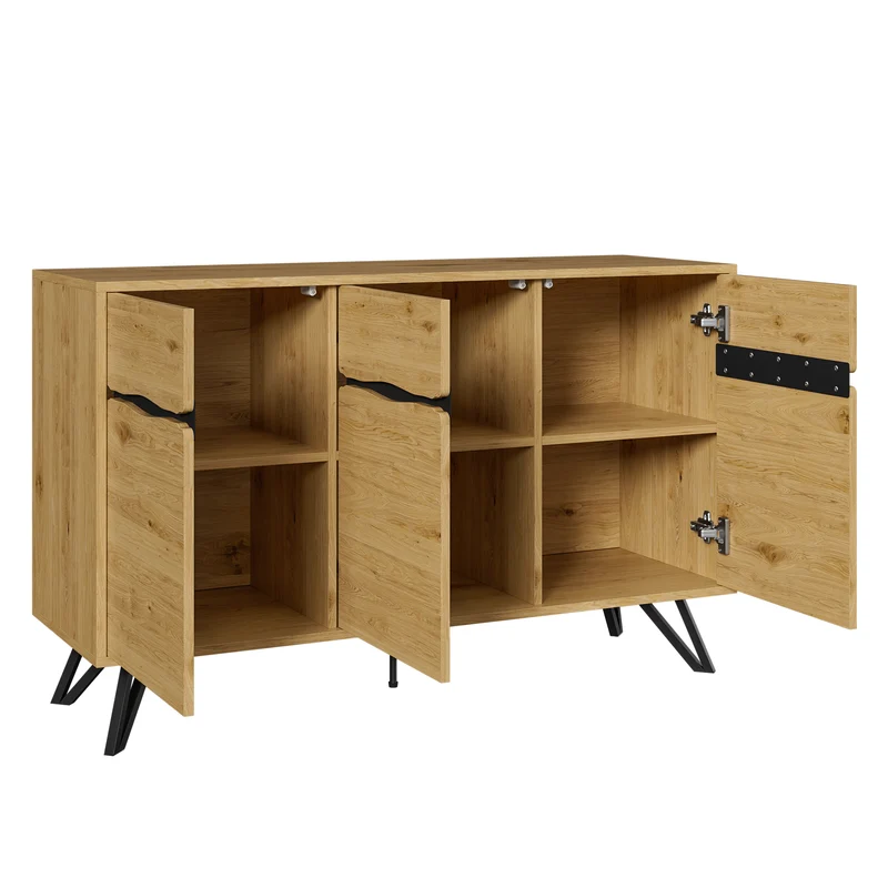 Buffet industriel effet bois 3 portes pieds métalliques RIDGECLIFF