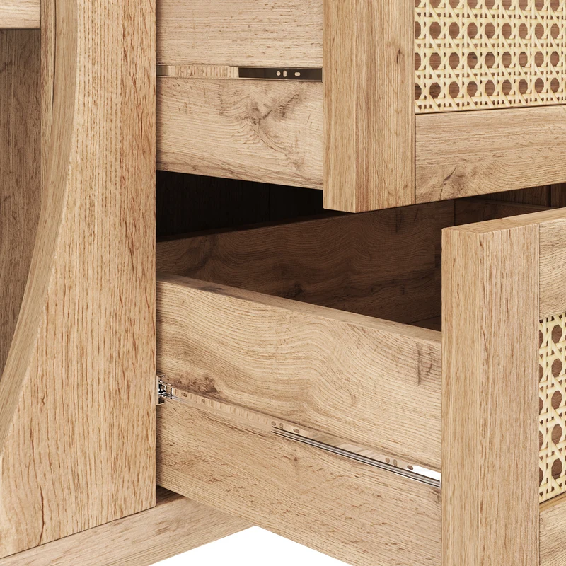 Buffet effet bois naturel 2 portes colissantes 3 tiroirs en rotin CEDARCREST