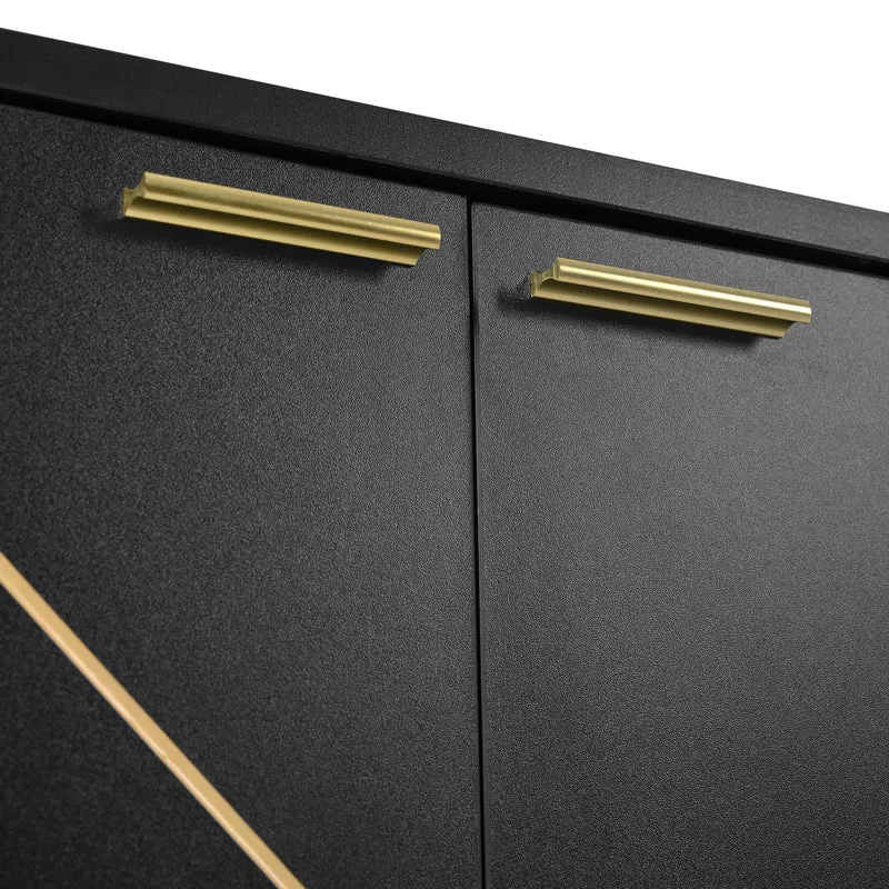Buffet design noir motifs géométriques dorés et pieds en métal MAUS
