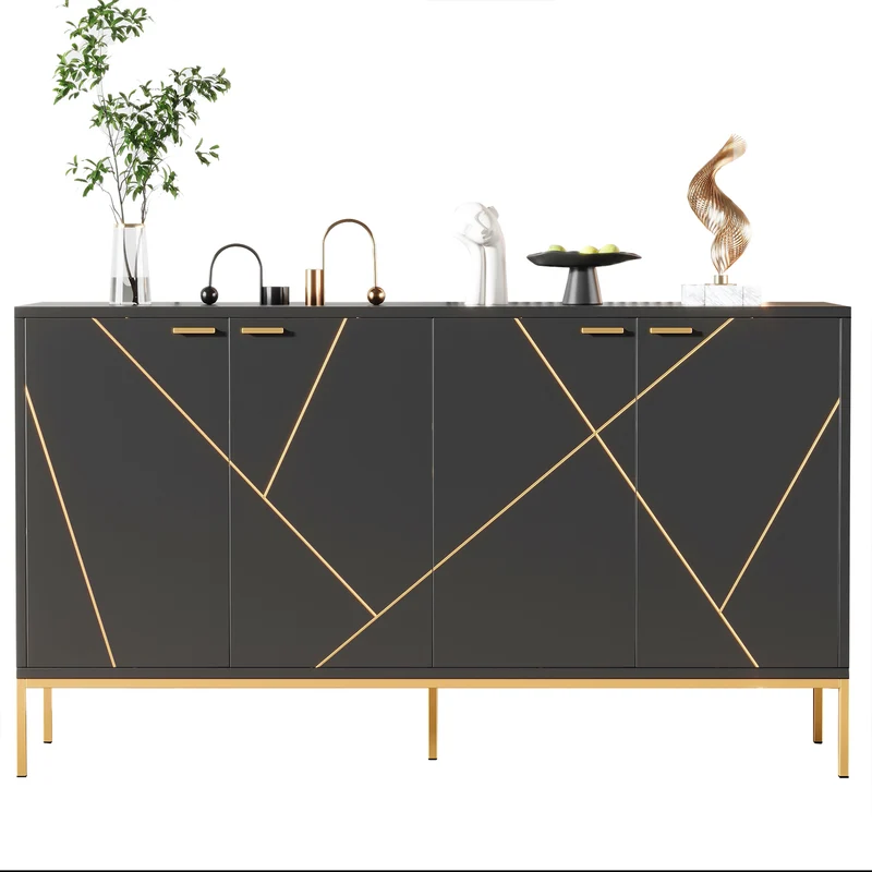 Buffet design noir motifs géométriques dorés et pieds en métal MAUS