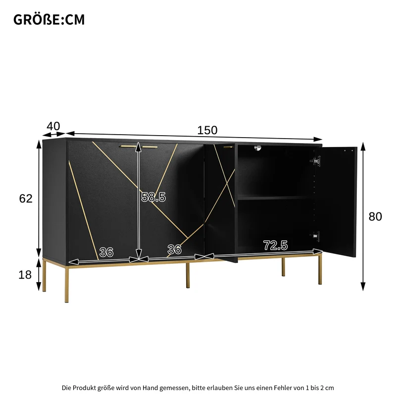 Buffet design noir motifs géométriques dorés et pieds en métal MAUS