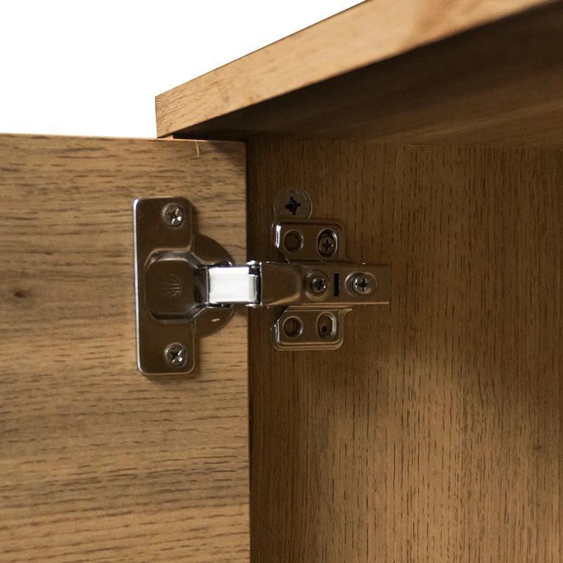 Meuble TV moderne effet bois avec 2 portes et 2 compartiments ouverts 160x35x45cm DHAASTI