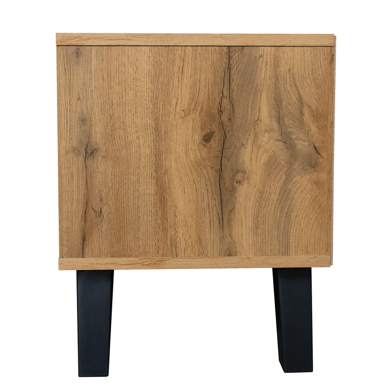 Meuble TV moderne effet bois avec 2 portes et 2 compartiments ouverts 160x35x45cm DHAASTI