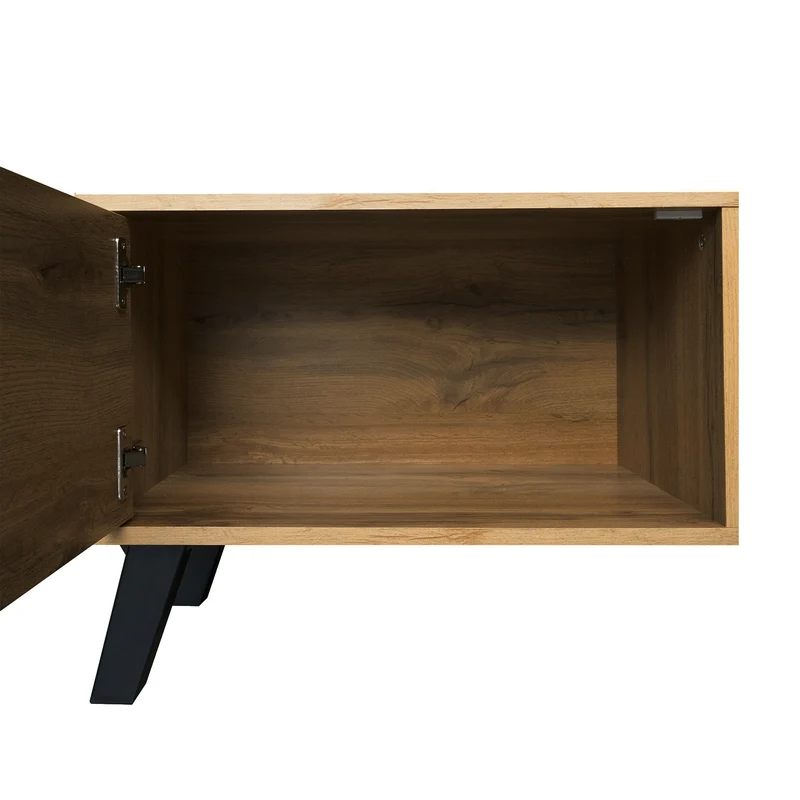 Meuble TV moderne effet bois avec 2 portes et 2 compartiments ouverts 160x35x45cm DHAASTI